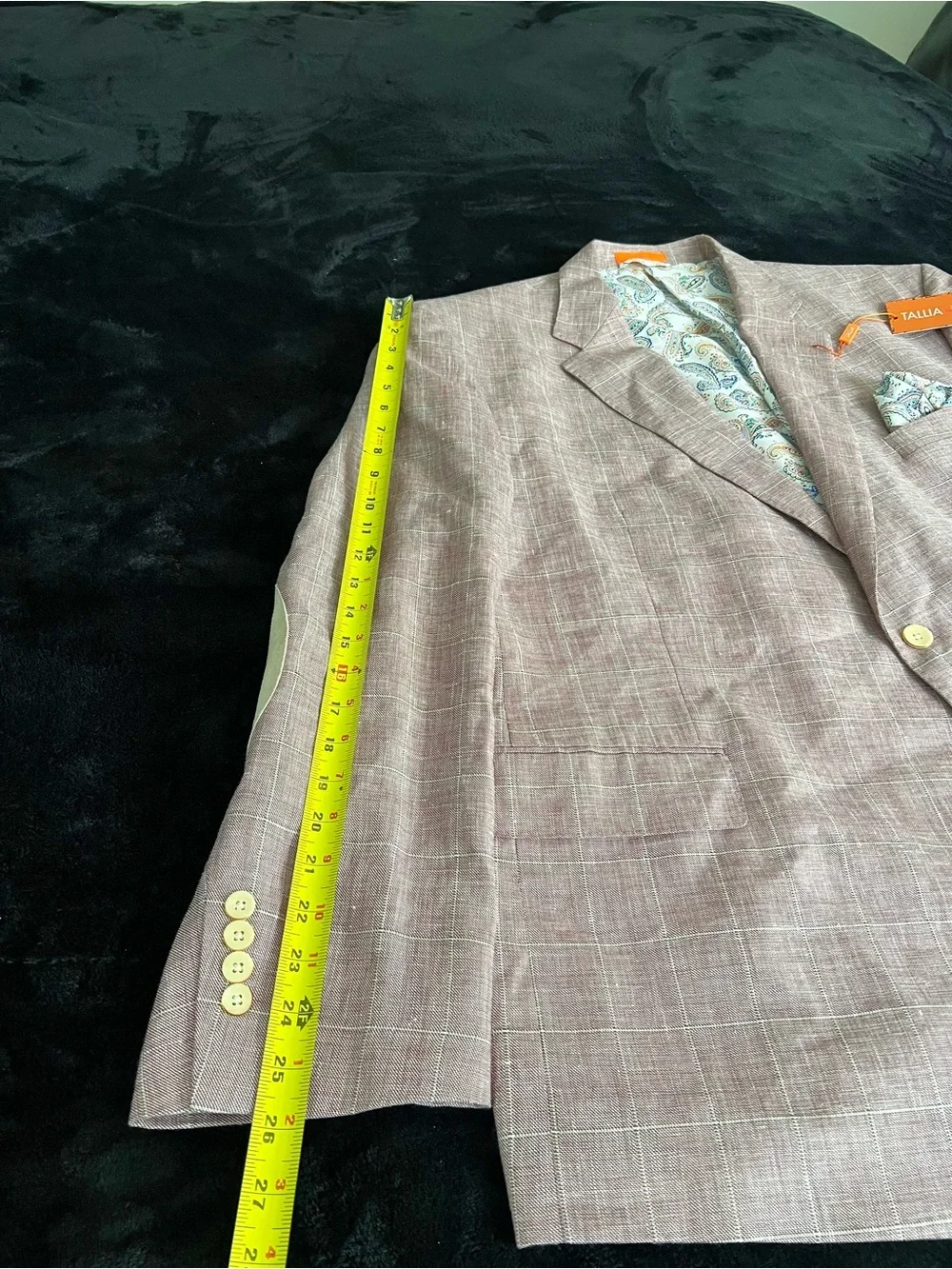 TALLIA Rosy Pink Plaid Sport Coat with light Cream Elbow Patches - Picture 5 of 13